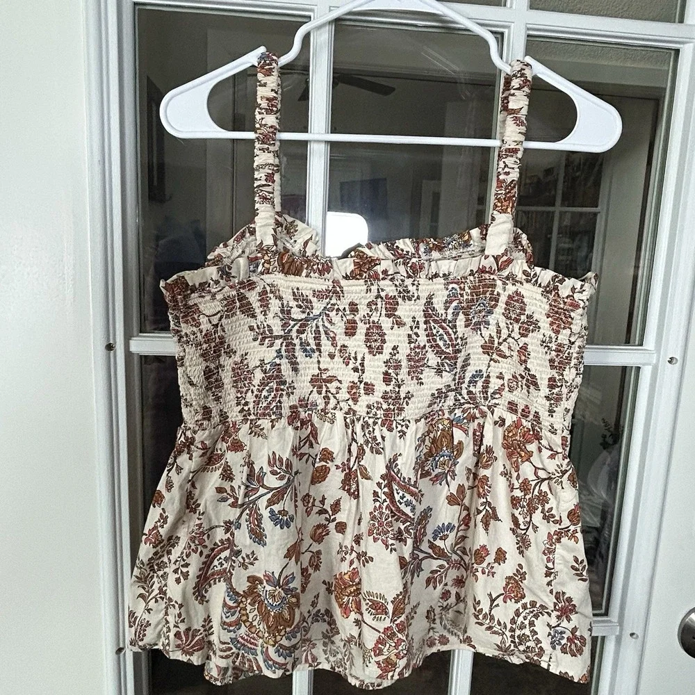 Old Navy Floral Smocked Bodice Peplum Tank Top Womens Large Earth Tones Boho - Picture 9 of 12